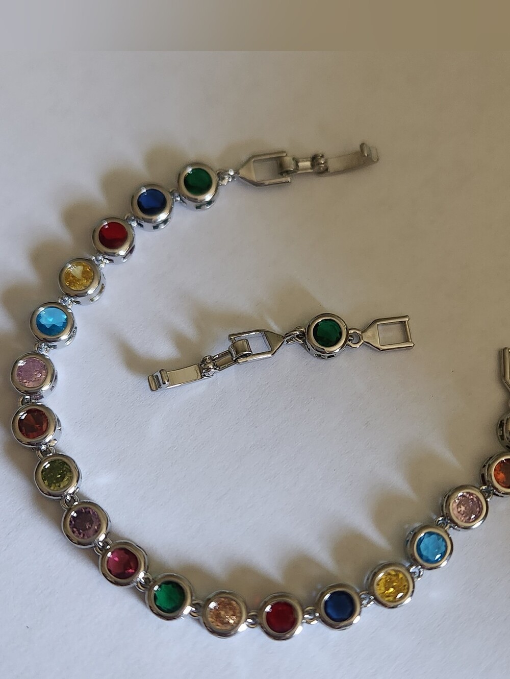 925 Silver Round Cut Multicolored Gemstones Bezel Setting Bracelet with Extender